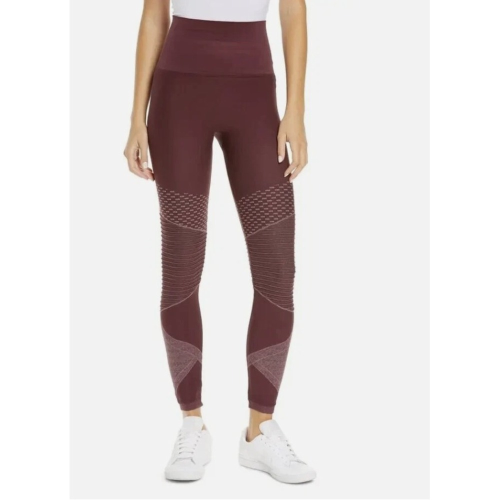 SPANX Look At Me Now Seamless Moto Leggings Womens Wine Burgundy Small Petite